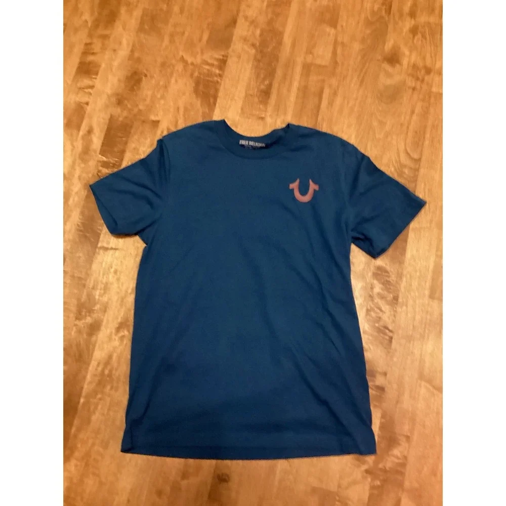 True Religion Blue T Shirt Buddha Guitar Graphic Short Sleeve Crew Neck-‎ small